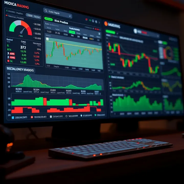 Comprehensive Market Analysis and Risk Control Dashboard Digital dashboard displaying essential tools for monitoring market trends and risk management