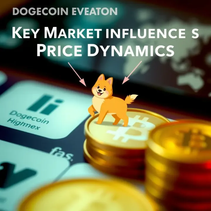 Diagram showing key market factors influencing Dogecoin price including social media, investor sentiment, and global market trends