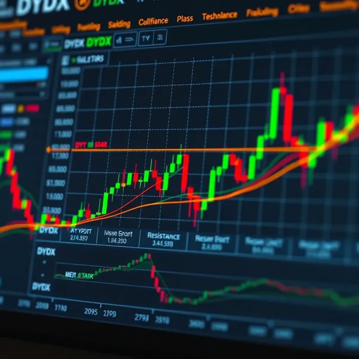Technical analysis chart displaying key resistance and support levels for DYDX cryptocurrency