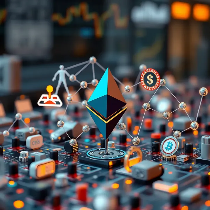 Technological Developments Driving Ethereum Growth Illustration of Ethereum blockchain technology and innovation icons
