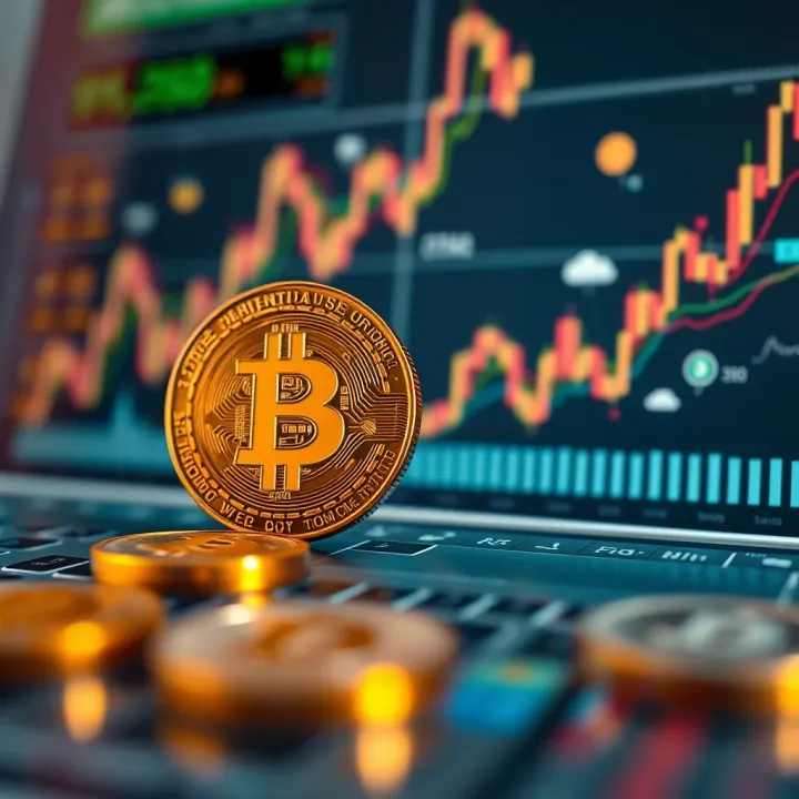 Illustration of market factors influencing cryptocurrency value including charts and economic symbols