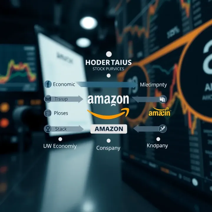 Key Factors Influencing Amazon's Share Price Diagram illustrating key factors affecting Amazon's stock value including economic and company financial elements