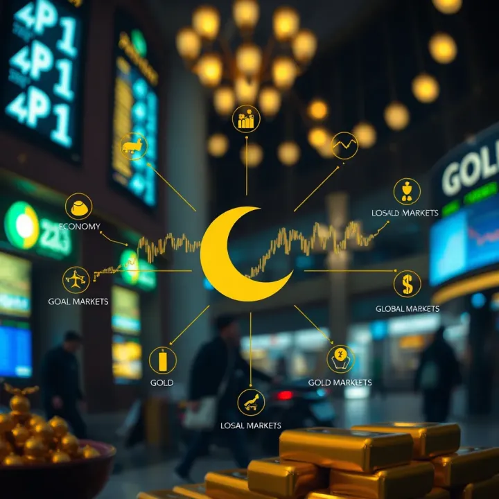 Illustration of factors influencing gold valuation including local economy and global markets