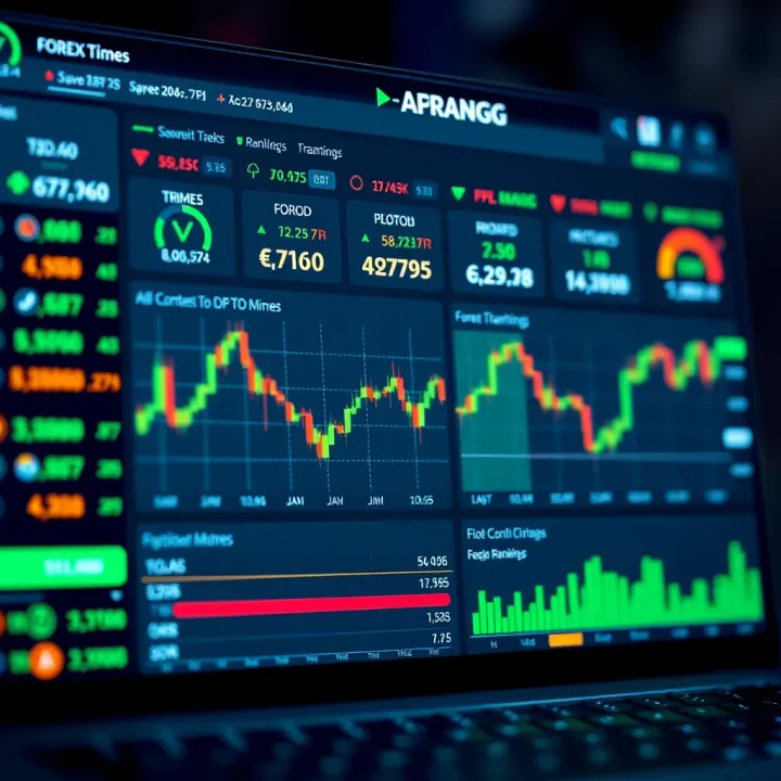 Digital interface displaying forex trading dashboard with contest rankings and performance metrics