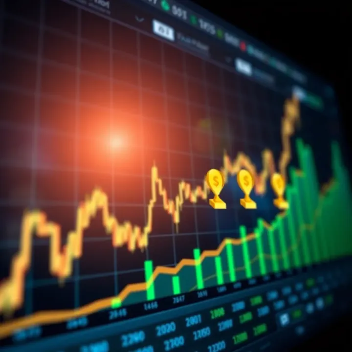 Graph showing forex trading competition with upward trend lines and prize icons