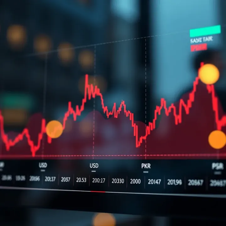 Currency Exchange Rate Trends Between USD and PKR Graph showing fluctuations in currency exchange rates between US Dollar and Pakistan Rupee