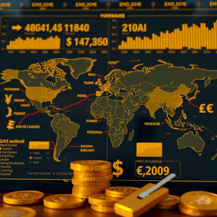 World map highlighting global economic events impacting gold demand alongside currency exchange symbols