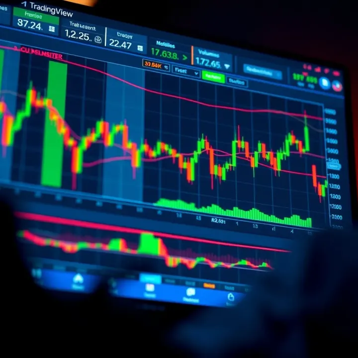 Customizing TradingView Charts with Technical Analysis Tools Customized TradingView chart showing technical analysis tools like trendlines and volume bars for trading strategy