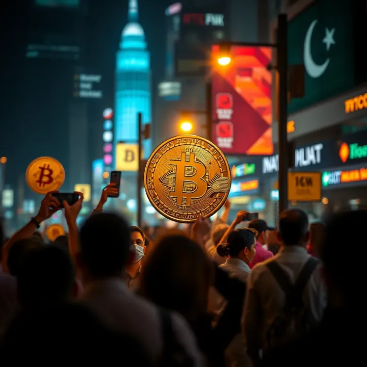 Cryptocurrency Growth and Community Impact in Pakistan Graphic depicting the rise of cryptocurrency use in Pakistan with a focus on community engagement