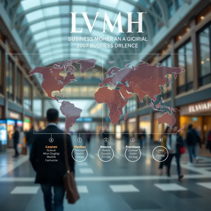 Infographic illustrating LVMH's diversified business sectors and global market presence