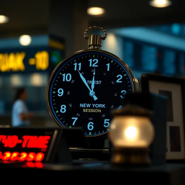 Clock showing New York session hours adjusted for Pakistan Standard Time with daylight saving indication