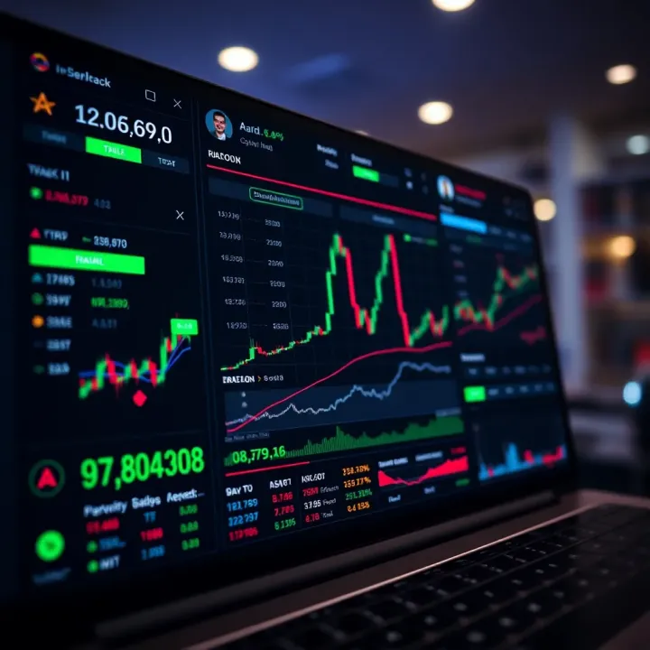 Online Trading Platform Dashboard with Investment Options Dashboard of a popular online trading platform showing various investment options and real-time data
