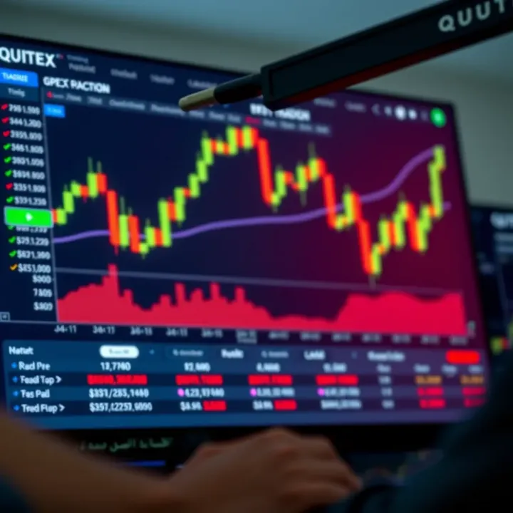 Screenshot of the Quotex trading platform dashboard showcasing candlestick charts and trading options