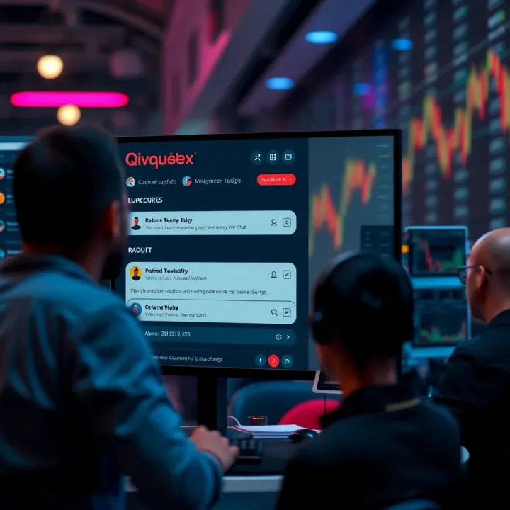 Customer support interface displaying live chat options and assistance features for traders