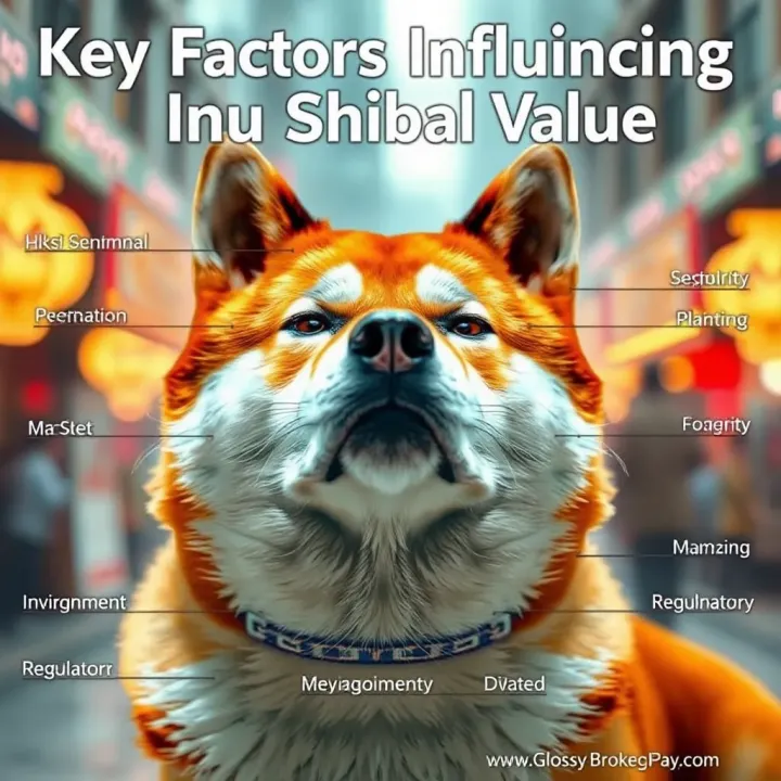 Visualization of factors affecting Shiba Inu's market value including investor sentiment, market demand, and regulatory environment