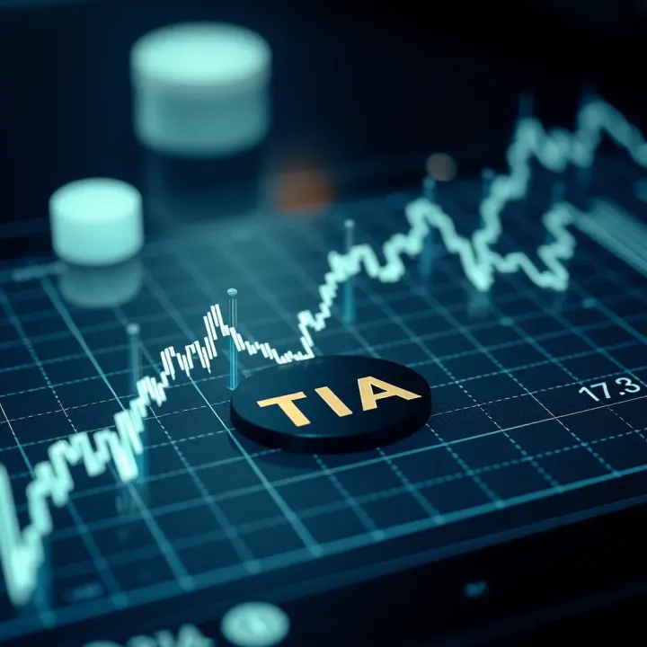 Graph showing TIA Token price fluctuations with upward and downward trends