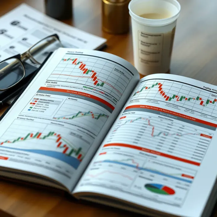 Guide to Trading Patterns and Strategy Insights Open book with charts and graphs illustrating trading strategies and pattern recognition techniques