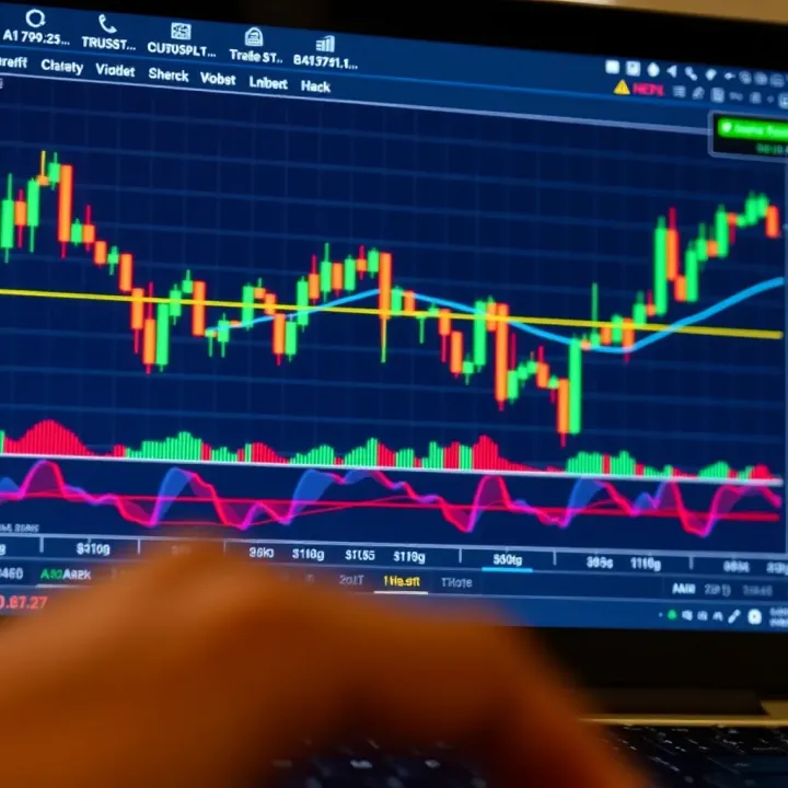 Detailed Financial Chart with Technical Indicators on TradingView Interactive financial chart displaying candlestick patterns and technical indicators on a digital trading platform