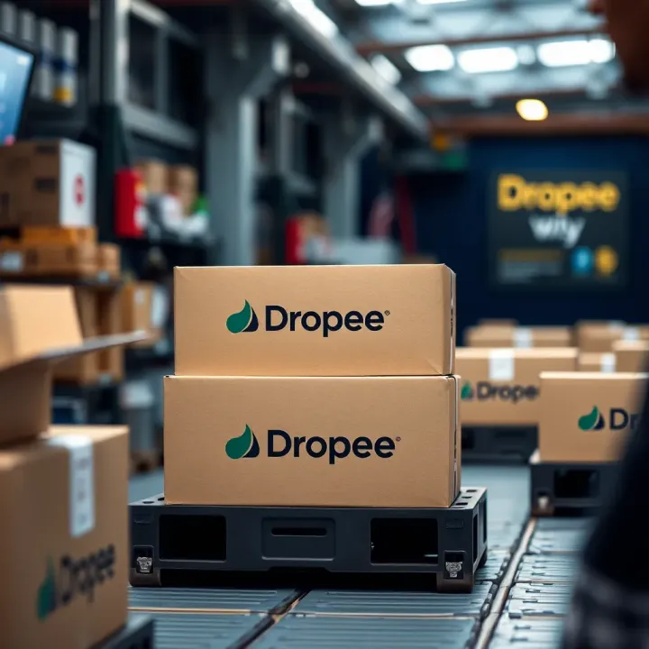 Efficient Delivery System for Dropee Daily Combo Offers Delivery boxes with Dropee branding being prepared for shipment to businesses
