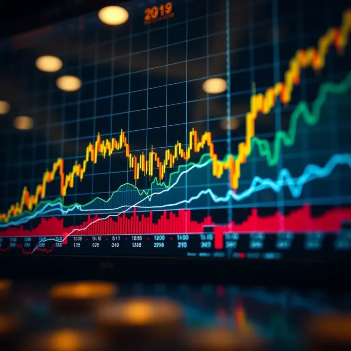 Bitcoin Price Fluctuations Influenced by Market Trends and Economic Factors Graph showing fluctuating bitcoin prices with indicators of market trends and economic factors