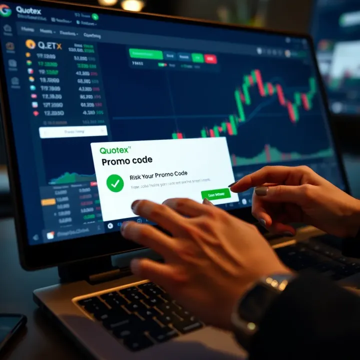 Using the Quotex Risk-Free Promo Code on Trading Platform Illustration showing the use of a promo code on an online trading platform interface