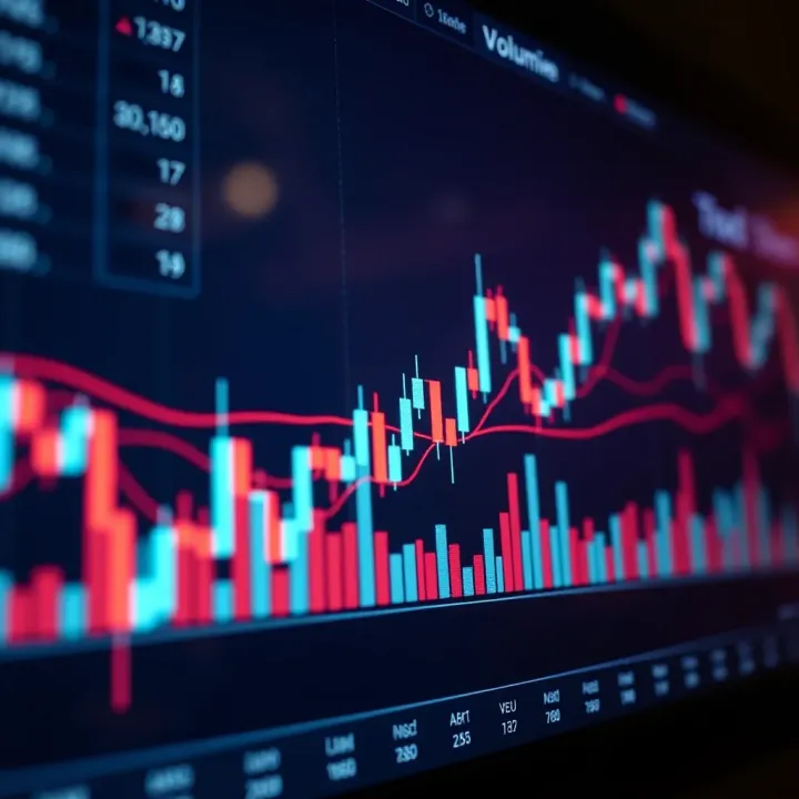 Candlestick trading chart displaying price movements with volume bars below