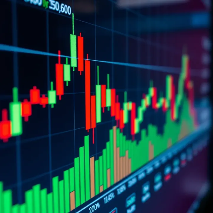 Candlestick trading chart showing price movements with green and red bars