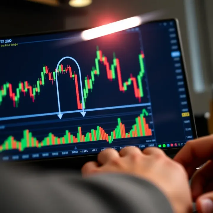 Analyzing Financial Market Trends with Trading Tools Graph showing financial market trends and indicators on a digital trading platform