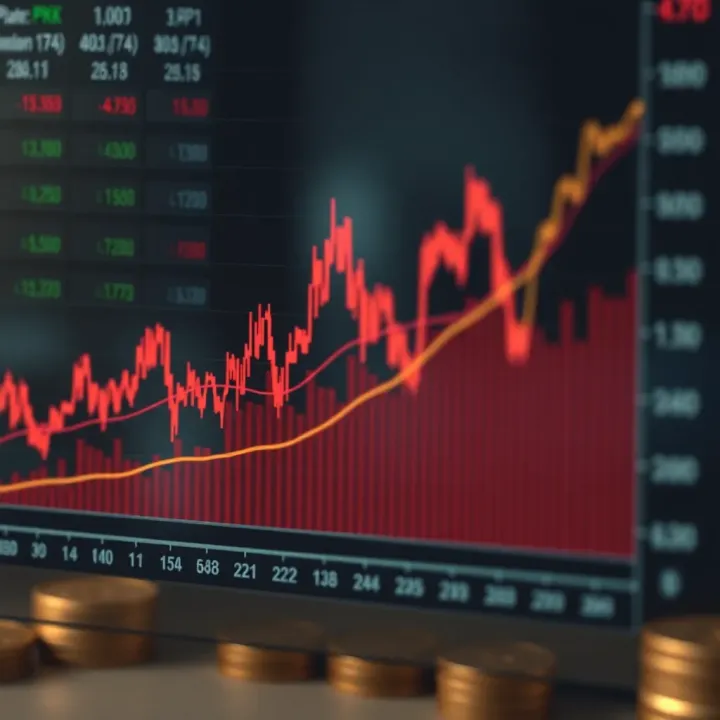 Graph displaying trends in USD to PKR exchange rate with economic indicators marked