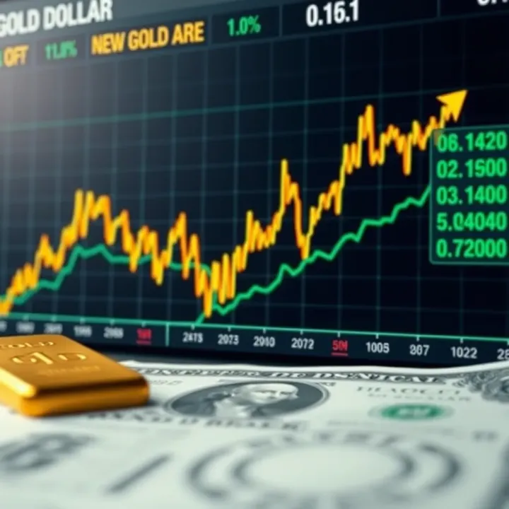 Graph showing gold price fluctuations against US dollar with economic data overlays